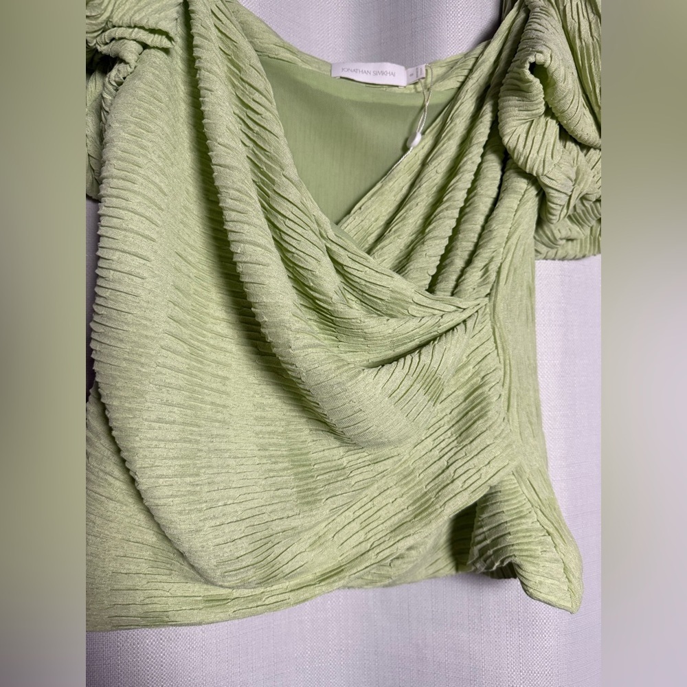 Jonathan Simkhai Light Green Plisse Knit Puff Sleeve Top Size 8 - Picture 6 of 7